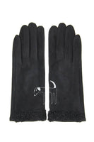 Suede Dog Embroidery with Boucle Gloves: Black