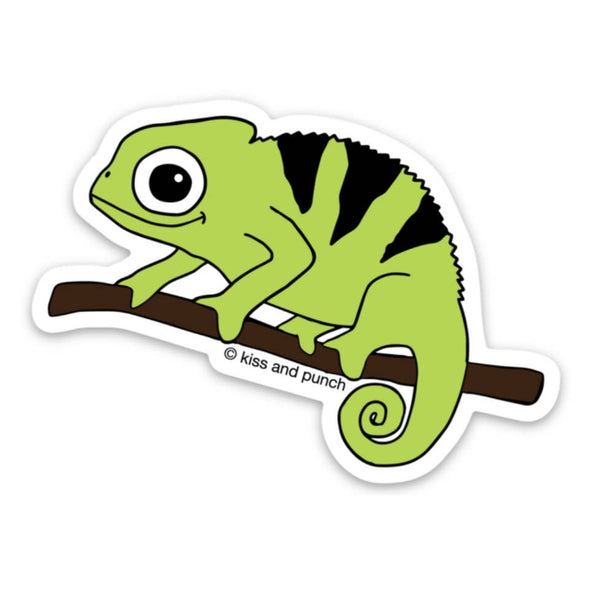 Kiss and Punch - 3 Inch Cute Chameleon Diecut Vinyl Sticker