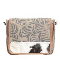 Clea Ray Canvas Bags & Clothing - Tropical Leaves Recycled Rug With Cowhide Crossbody