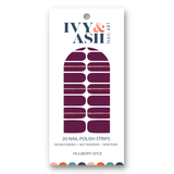 Ivy & Ash - Mulberry Spice | Deep Purple Gold Glitter Stripe Nail Wraps