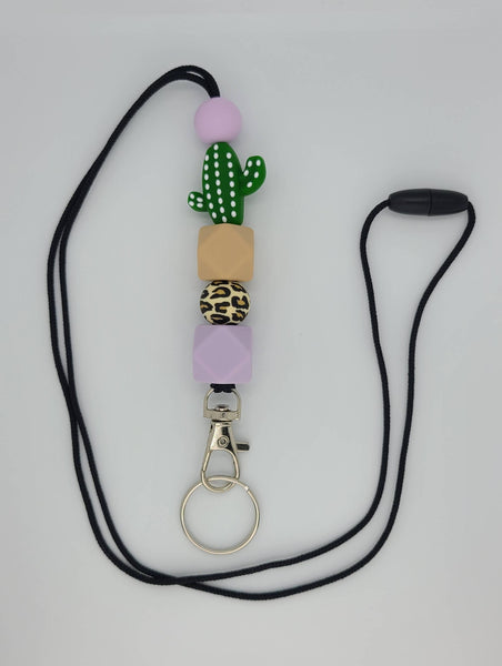 Kendra's Designs - Cactus & Lilac Silicone Beaded Lanyard | ID Badge Holder