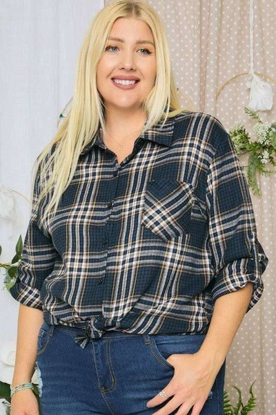 ADORA LA - CET2309X - PLUS SIZE PLAID SHIRT