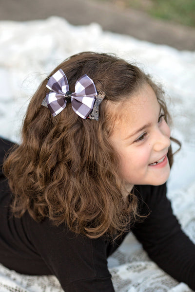 The Hair Bow Company - Black & White Glittery Buffalo Plaid Bow