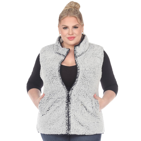 Plus Size Zip up sherpa vest: 3X / Sheep Grey