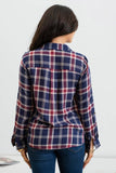 Blu Pepper - PLAID BUTTON DOWN WRAP FRONT TOP: NAVY MULTI