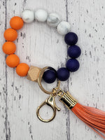 Orange/Navy/White Silicone Wristlet Keychain