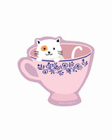 Girl of All Work - CAT TEACUP VINYL STICKER