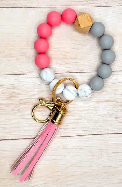 The Wristlet Bar - #25 Bubble Gum / Grey / White Silicone Wristlet