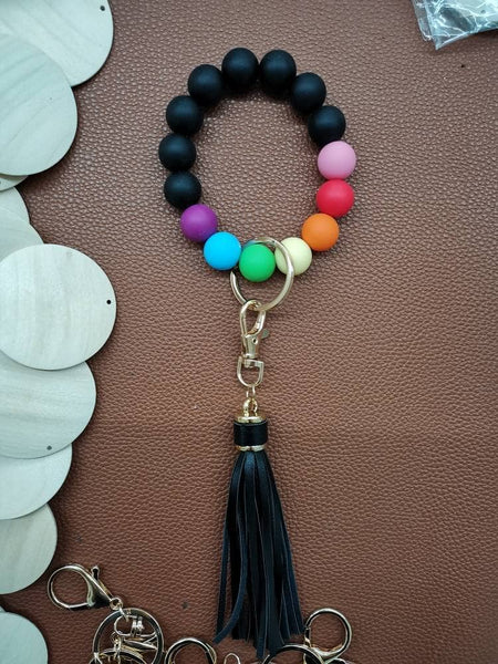 The Wristlet Bar - Rainbow / Black Silicone Wristlet Keychain