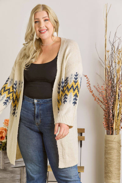 ADORA LA - CESW2534X - PLUS SIZE TRIBAL PATTERN CARDIGAN