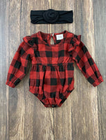 The Hair Bow Company - Mommy & Me Red Buffalo Plaid Long Sleeve Onesie - Baby