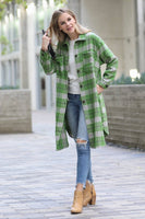 42POPS - .Wool blended Plaid long shacket: GRN-green/grey-156381 / S