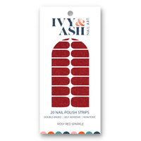 Ivy & Ash - Rosy Red Sparkle | Bright Red Glitter Valentine's Nail Wraps