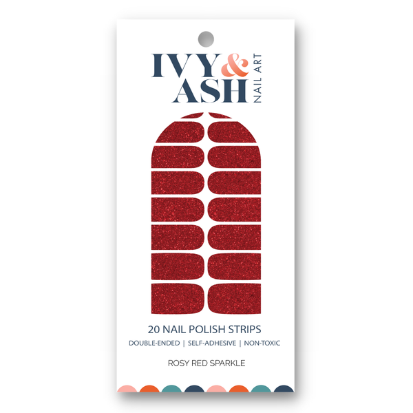 Ivy & Ash - Rosy Red Sparkle | Bright Red Glitter Valentine's Nail Wraps