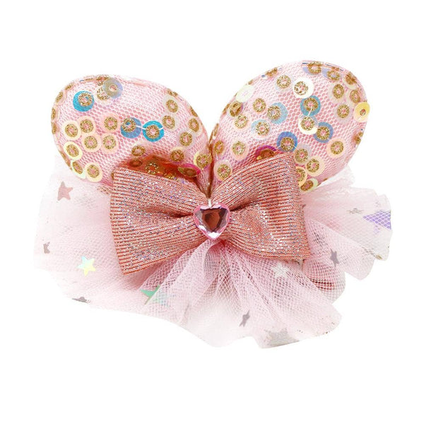 Pink Poppy USA - Bella Bunny Pale Pink Sequin Ears with Tulle Hair clips