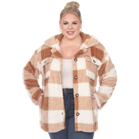 Plus Size Plaid Shacket: 1X / Coffee/White