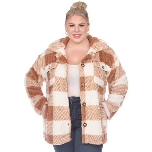 Plus Size Plaid Shacket: 2X / Coffee/White