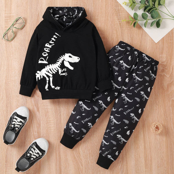 PatPat - 2 piece Toddler Boy Letter Dinosaur Sweatshirt and Pants Set