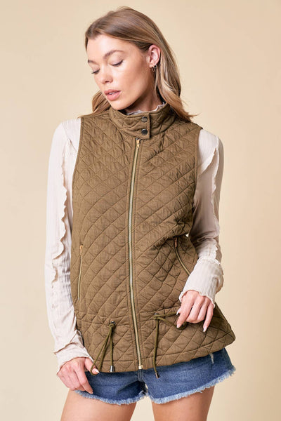 QUILTED VEST - 10295J-1: S / OLIVE