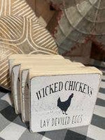 Dudley's Cottage & Gifts - WICKED CHICKENS LAY DEVIL EGGS SHELF SITTER 4PK $2.00 EACH