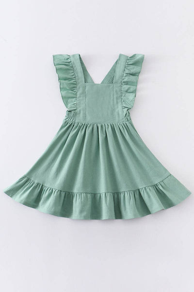 Honeydew - Green flutter trim ruffle dress