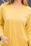 Perfect Peach - YMT20011V-LONG SLEEVE FRENCH TERRY TOP WITH KANGAROO POCKET: XL / Mustard